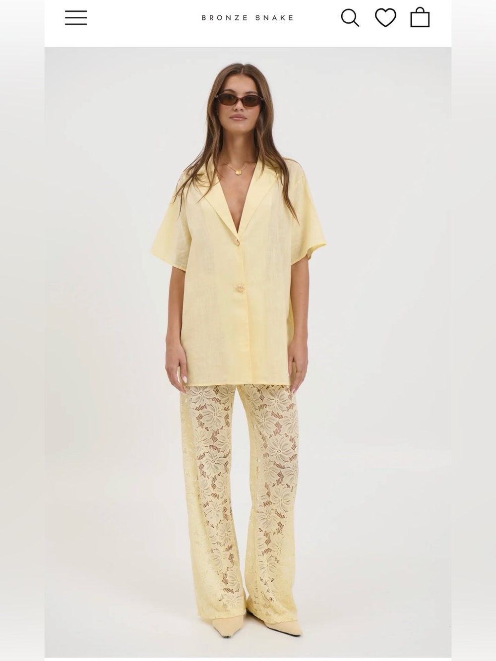 Bronze Snake butter Yellow Short-Sleeve Blazer & Lace Pants Set NWOT
